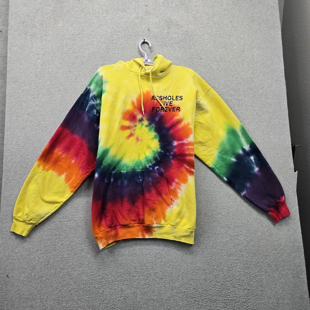 A**holes Live Forever Men Hoodie LARGE Yellow Tie Dye Textdog Graphic